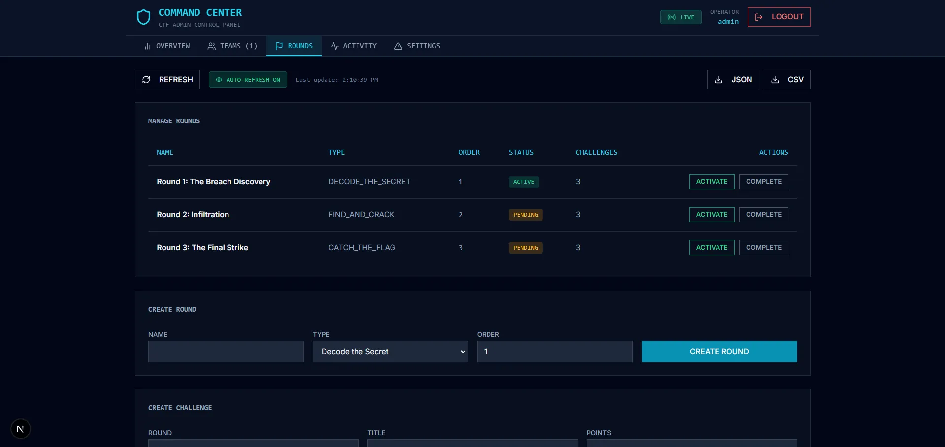 Round management and challenge control